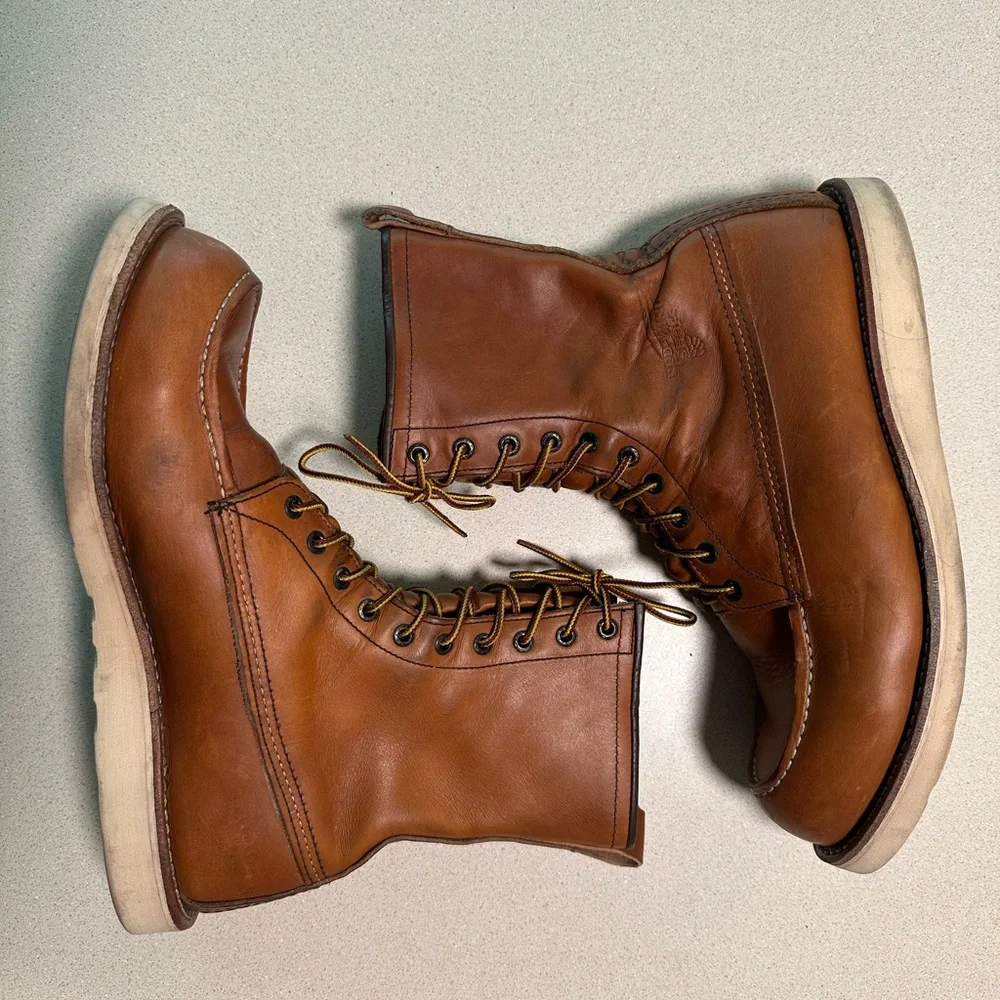 Men's Brown Leather Lace-Up Moc Toe Work Boots